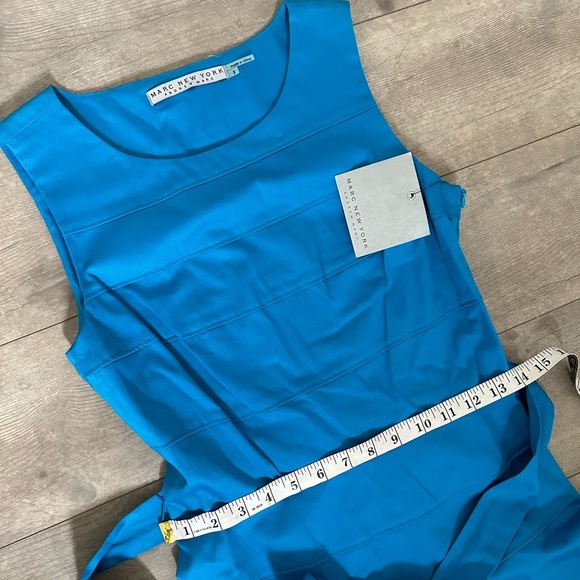 New Andrew Marc New York Teal Blue Fit and Flare Sleeveless Dress Size 2 Belted - Picture 4 of 15